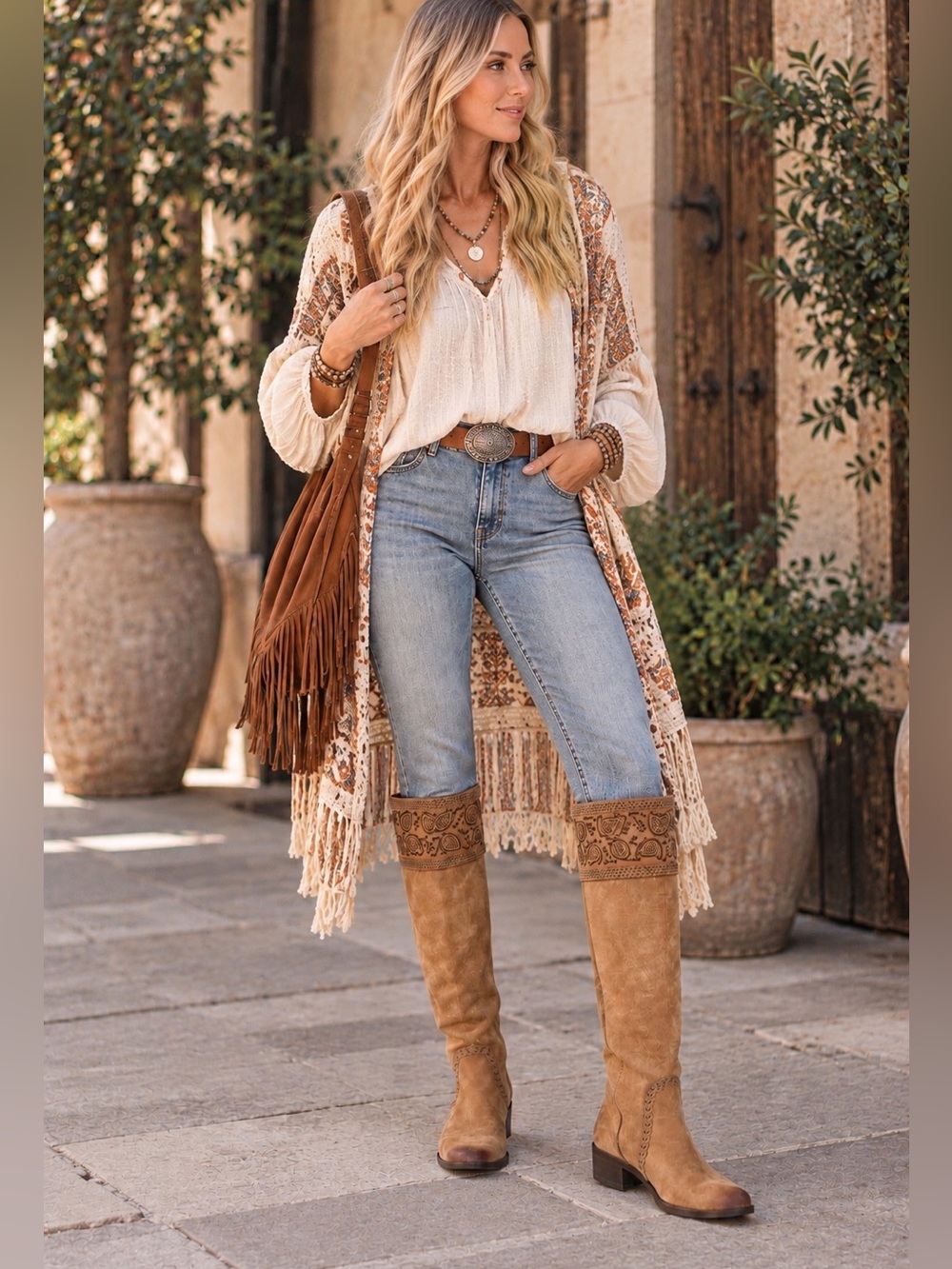 Nurture Tall Suede Boots with Paisley Tooled Detailing NEW 10 boho style paisley